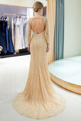Long Mermaid Sequins Formal Evening Dresses with Sleeves-27dress